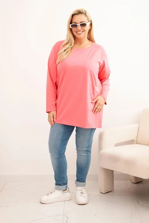 Bluzka damska Plus Size bawełniana z okrągłym dekoltem różowa Bluzka damska Plus Size bawełniana z okrągłym dekoltem różowa