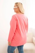 Bluzka damska Plus Size bawełniana z okrągłym dekoltem różowa