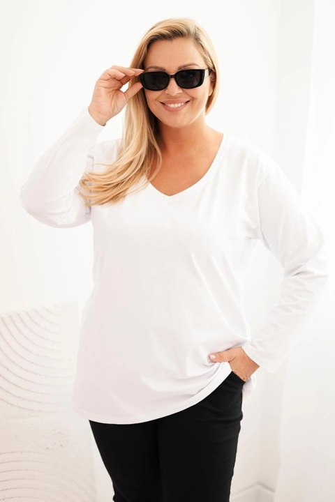 Bluzka damska Plus Size z dekoltem V i długim rękawem biała Bluzka damska Plus Size z dekoltem V i długim rękawem biała