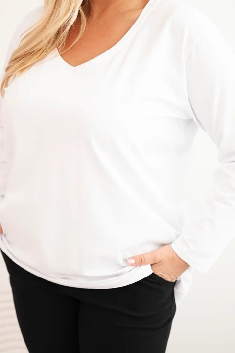 Bluzka damska Plus Size z dekoltem V i długim rękawem biała Bluzka damska Plus Size z dekoltem V i długim rękawem biała