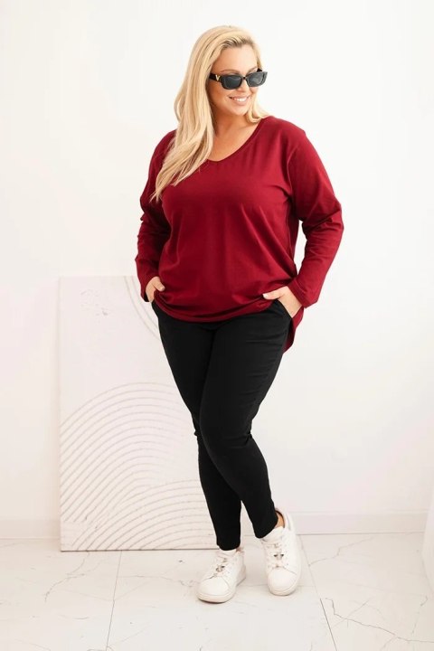 Bluzka damska Plus Size z dekoltem V i długim rękawem bordowa Bluzka damska Plus Size z dekoltem V i długim rękawem bordowa