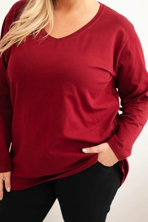 Bluzka damska Plus Size z dekoltem V i długim rękawem bordowa Bluzka damska Plus Size z dekoltem V i długim rękawem bordowa
