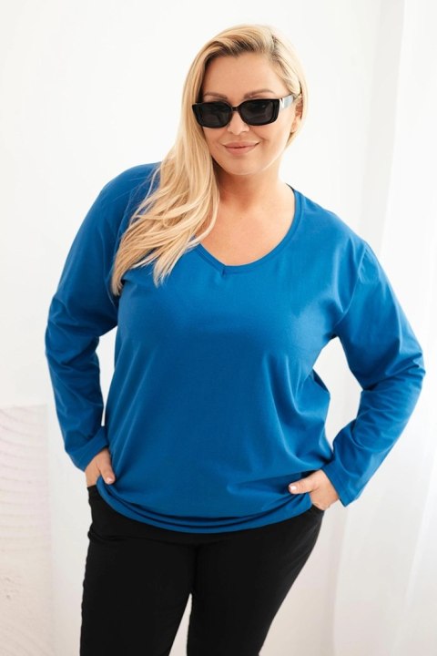 Bluzka damska Plus Size z dekoltem V i długim rękawem chabrowa Bluzka damska Plus Size z dekoltem V i długim rękawem chabrowa