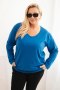 Bluzka damska Plus Size z dekoltem V i długim rękawem chabrowa