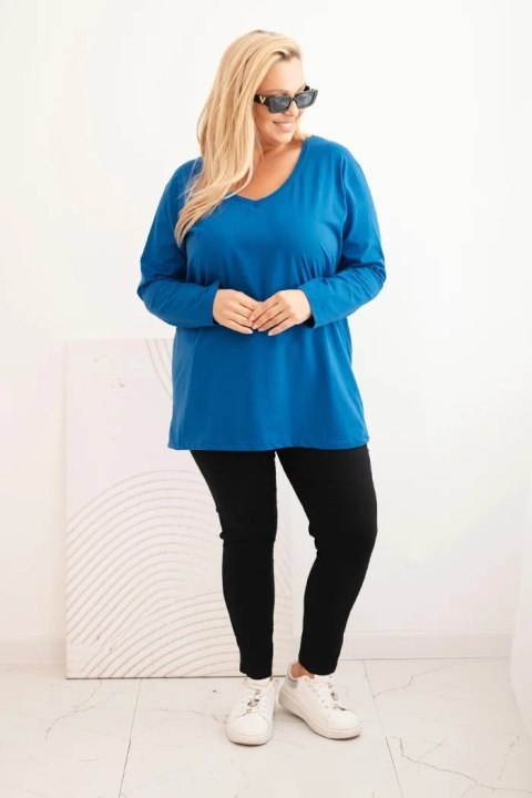 Bluzka damska Plus Size z dekoltem V i długim rękawem chabrowa Bluzka damska Plus Size z dekoltem V i długim rękawem chabrowa