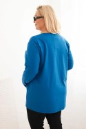Bluzka damska Plus Size z dekoltem V i długim rękawem chabrowa