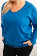 Bluzka damska Plus Size z dekoltem V i długim rękawem chabrowa