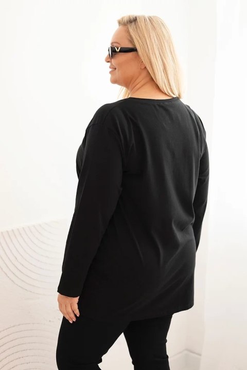 Bluzka damska Plus Size z dekoltem V i długim rękawem czarna Bluzka damska Plus Size z dekoltem V i długim rękawem czarna