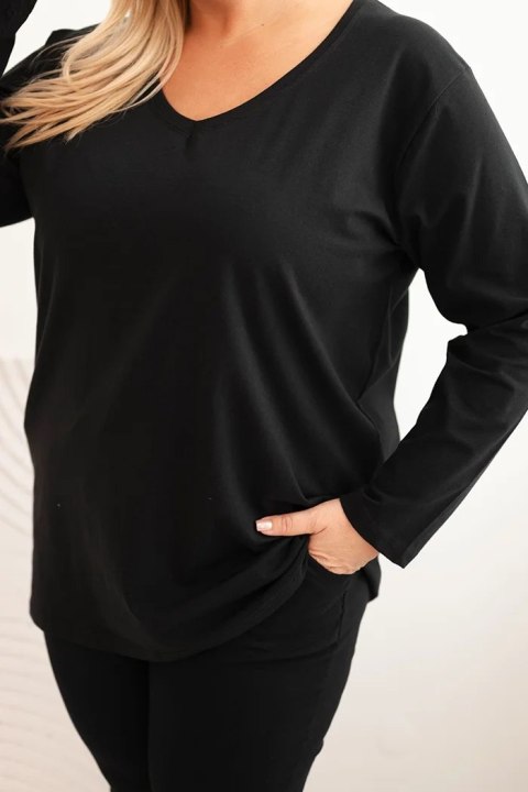 Bluzka damska Plus Size z dekoltem V i długim rękawem czarna Bluzka damska Plus Size z dekoltem V i długim rękawem czarna