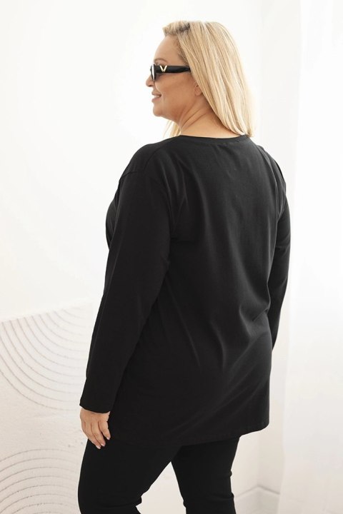 Bluzka damska Plus Size z dekoltem V i długim rękawem czarna Bluzka damska Plus Size z dekoltem V i długim rękawem czarna