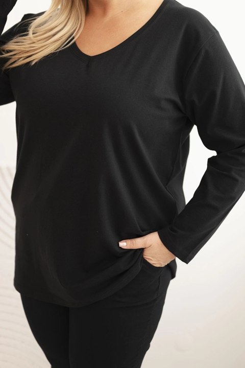 Bluzka damska Plus Size z dekoltem V i długim rękawem czarna Bluzka damska Plus Size z dekoltem V i długim rękawem czarna