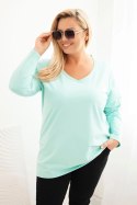 Bluzka damska Plus Size z dekoltem V i długim rękawem miętowa