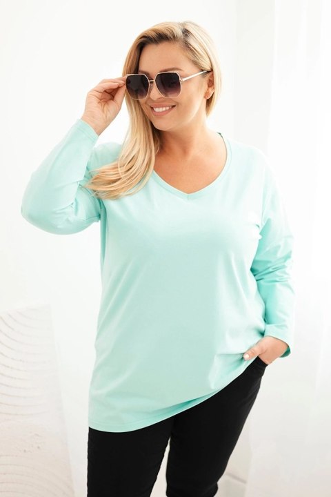 Bluzka damska Plus Size z dekoltem V i długim rękawem miętowa Bluzka damska Plus Size z dekoltem V i długim rękawem miętowa