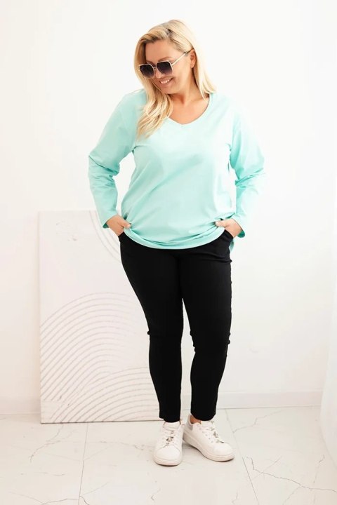 Bluzka damska Plus Size z dekoltem V i długim rękawem miętowa Bluzka damska Plus Size z dekoltem V i długim rękawem miętowa
