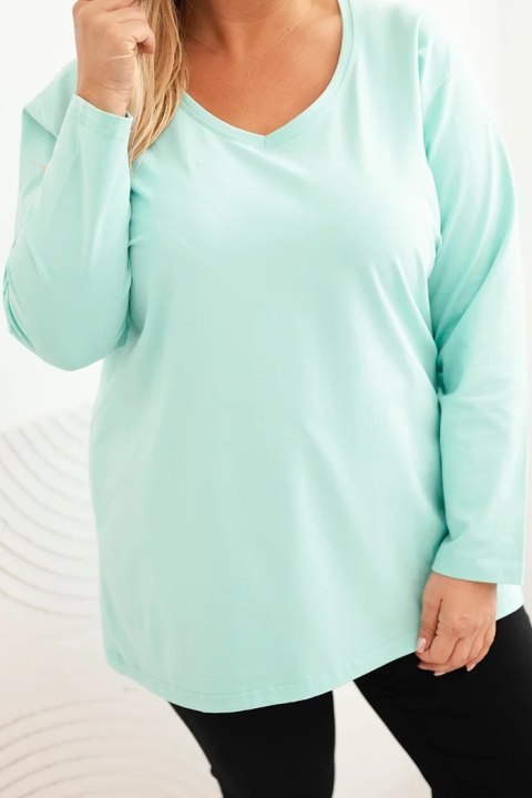 Bluzka damska Plus Size z dekoltem V i długim rękawem miętowa Bluzka damska Plus Size z dekoltem V i długim rękawem miętowa