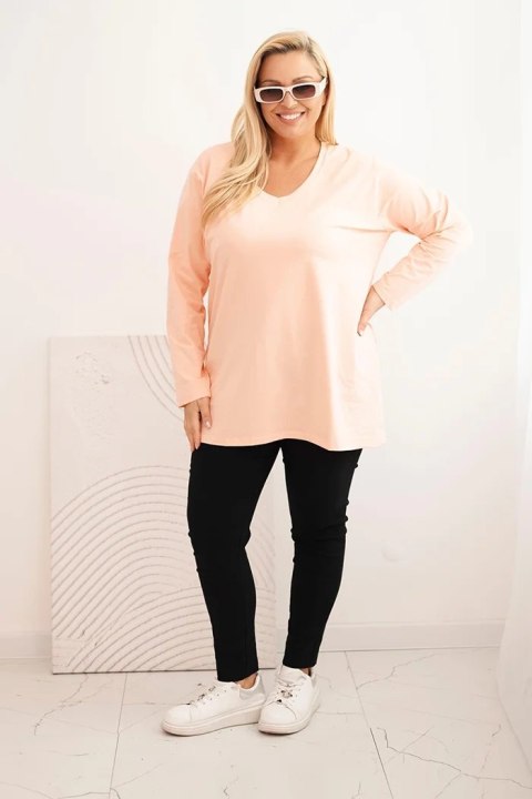 Bluzka damska Plus Size z dekoltem V i długim rękawem morelowa Bluzka damska Plus Size z dekoltem V i długim rękawem morelowa