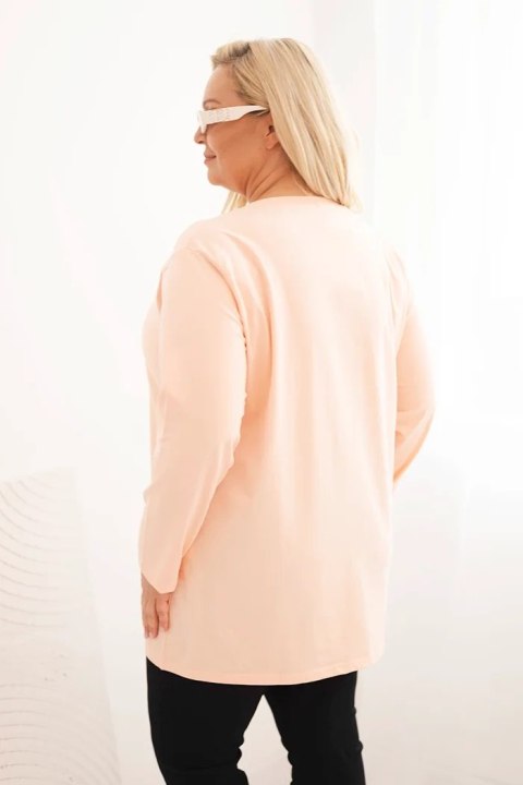 Bluzka damska Plus Size z dekoltem V i długim rękawem morelowa Bluzka damska Plus Size z dekoltem V i długim rękawem morelowa
