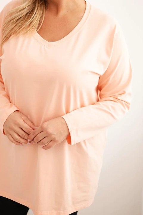Bluzka damska Plus Size z dekoltem V i długim rękawem morelowa Bluzka damska Plus Size z dekoltem V i długim rękawem morelowa