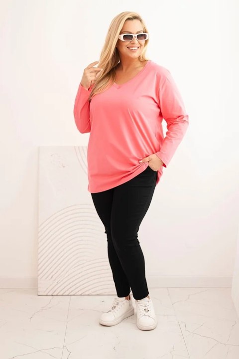Bluzka damska Plus Size z dekoltem V i długim rękawem różowa Bluzka damska Plus Size z dekoltem V i długim rękawem różowa