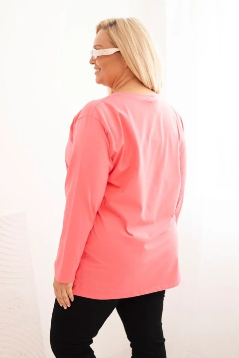 Bluzka damska Plus Size z dekoltem V i długim rękawem różowa Bluzka damska Plus Size z dekoltem V i długim rękawem różowa