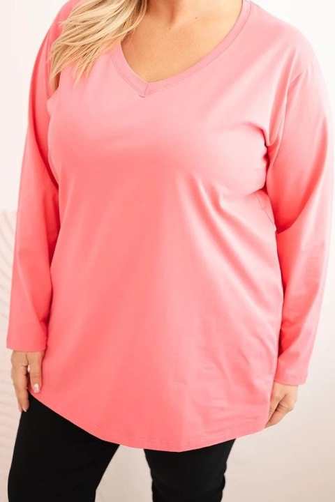 Bluzka damska Plus Size z dekoltem V i długim rękawem różowa Bluzka damska Plus Size z dekoltem V i długim rękawem różowa