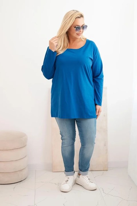 Bluzka damska Plus Size z dekoltem w łódkę chabrowa Bluzka damska Plus Size z dekoltem w łódkę chabrowa