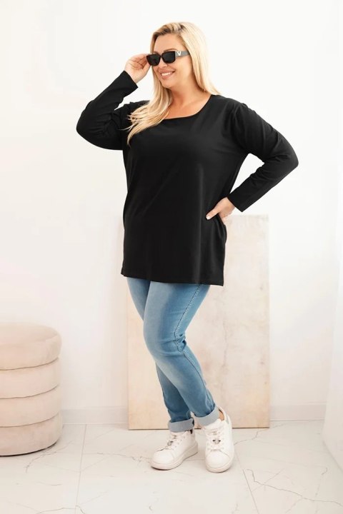 Bluzka damska Plus Size z dekoltem w łódkę czarna Bluzka damska Plus Size z dekoltem w łódkę czarna