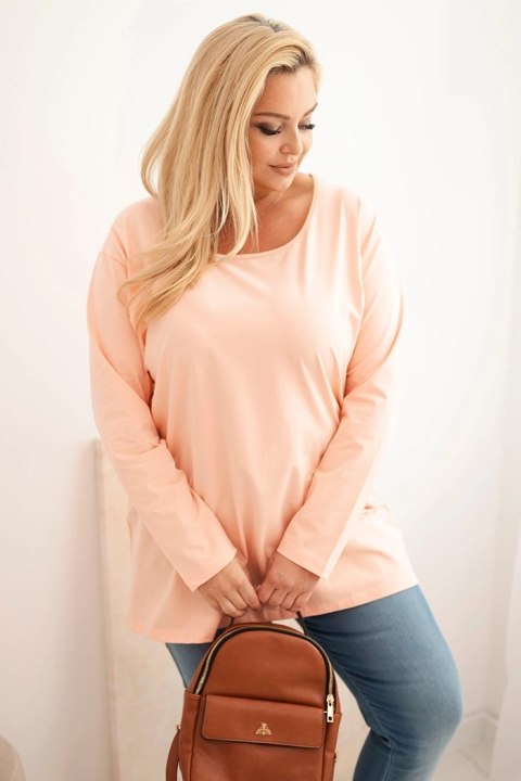 Bluzka damska Plus Size z dekoltem w łódkę morelowa Bluzka damska Plus Size z dekoltem w łódkę morelowa