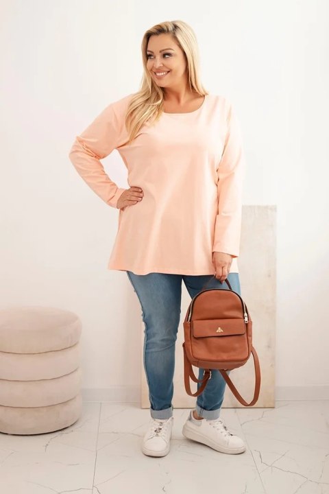 Bluzka damska Plus Size z dekoltem w łódkę morelowa Bluzka damska Plus Size z dekoltem w łódkę morelowa