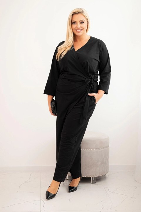 Kombinezon damski bawełniany Plus Size z wiązaniem w pasie i rękawem 3/4 czarny Kombinezon damski bawełniany Plus Size z wiązaniem w pasie i rękawem 3/4 czarny