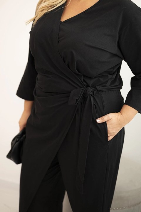 Kombinezon damski bawełniany Plus Size z wiązaniem w pasie i rękawem 3/4 czarny Kombinezon damski bawełniany Plus Size z wiązaniem w pasie i rękawem 3/4 czarny