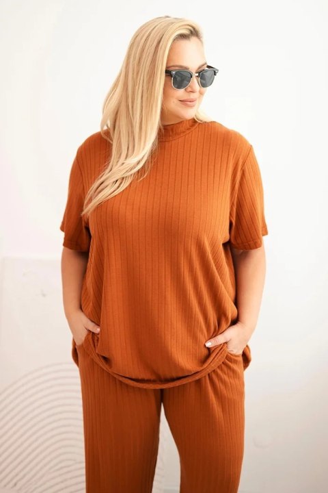 Komplet damski Plus Size 3-częściowy camelowy Komplet damski Plus Size 3-częściowy camelowy