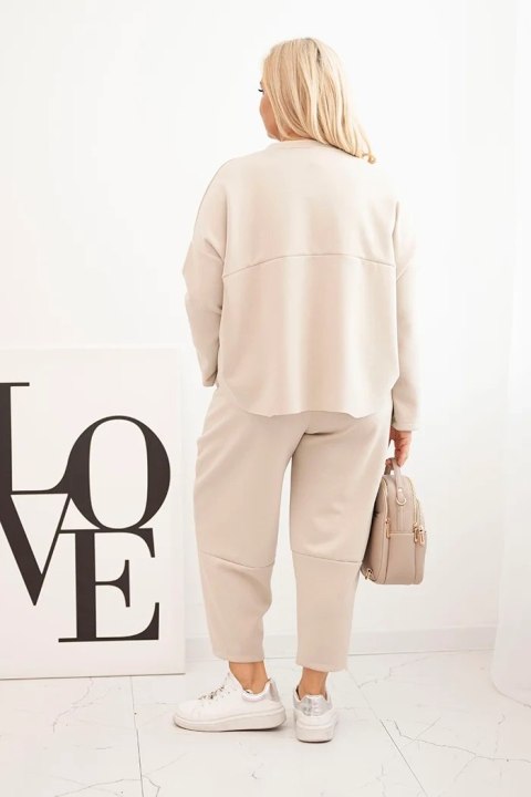Komplet damski Plus Size masełko bluza i spodnie z kieszeniami beżowy Komplet damski Plus Size masełko bluza i spodnie z kieszeniami beżowy