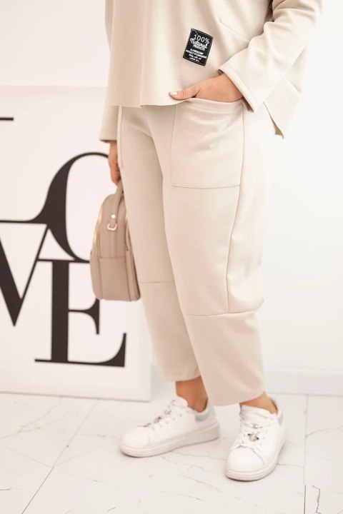 Komplet damski Plus Size masełko bluza i spodnie z kieszeniami beżowy Komplet damski Plus Size masełko bluza i spodnie z kieszeniami beżowy