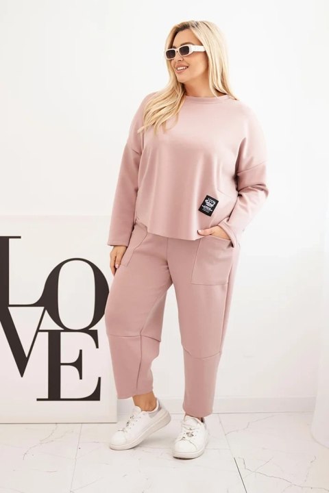 Komplet damski Plus Size masełko bluza i spodnie z kieszeniami ciemny różowy Komplet damski Plus Size masełko bluza i spodnie z kieszeniami ciemny różowy