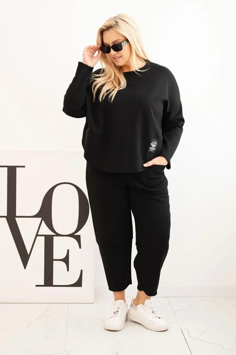 Komplet damski Plus Size masełko bluza i spodnie z kieszeniami czarny Komplet damski Plus Size masełko bluza i spodnie z kieszeniami czarny