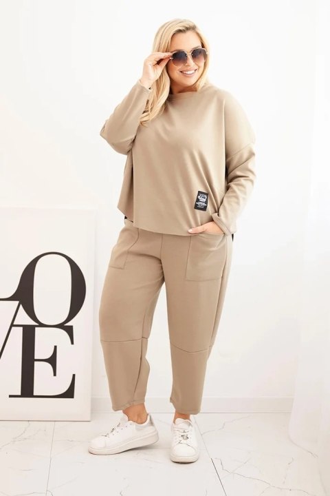 Komplet damski Plus Size masełko bluza i spodnie z kieszeniami fango Komplet damski Plus Size masełko bluza i spodnie z kieszeniami fango