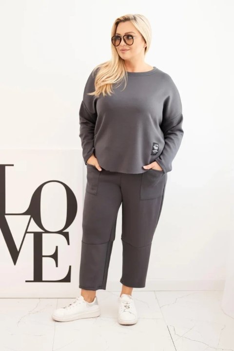 Komplet damski Plus Size masełko bluza i spodnie z kieszeniami grafitowy Komplet damski Plus Size masełko bluza i spodnie z kieszeniami grafitowy