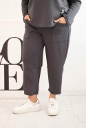 Komplet damski Plus Size masełko bluza i spodnie z kieszeniami grafitowy