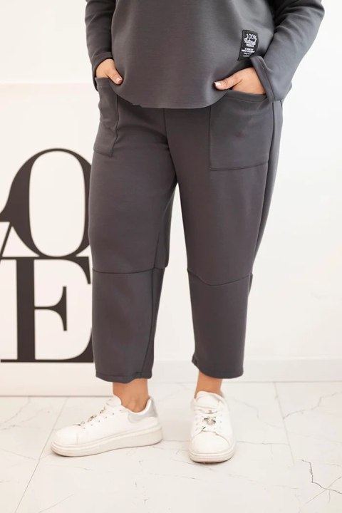 Komplet damski Plus Size masełko bluza i spodnie z kieszeniami grafitowy Komplet damski Plus Size masełko bluza i spodnie z kieszeniami grafitowy