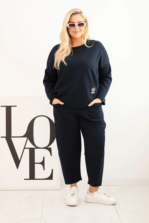 Komplet damski Plus Size masełko bluza i spodnie z kieszeniami granatowy Komplet damski Plus Size masełko bluza i spodnie z kieszeniami granatowy