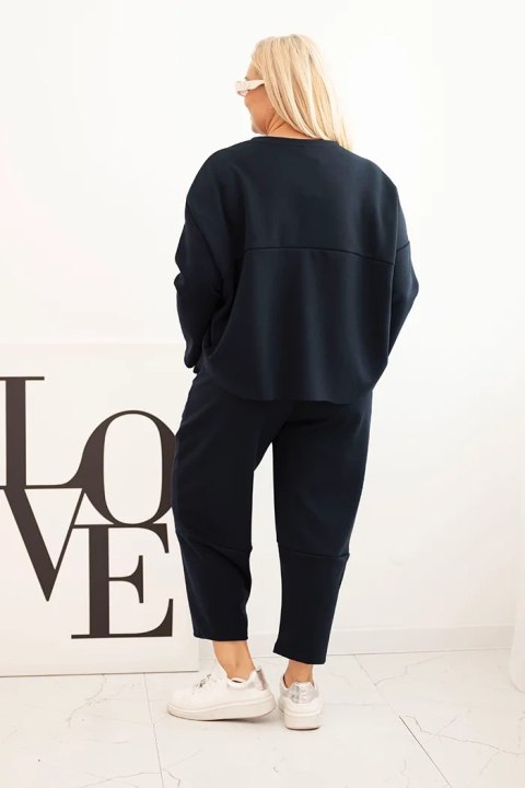 Komplet damski Plus Size masełko bluza i spodnie z kieszeniami granatowy Komplet damski Plus Size masełko bluza i spodnie z kieszeniami granatowy