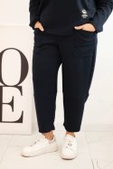 Komplet damski Plus Size masełko bluza i spodnie z kieszeniami granatowy