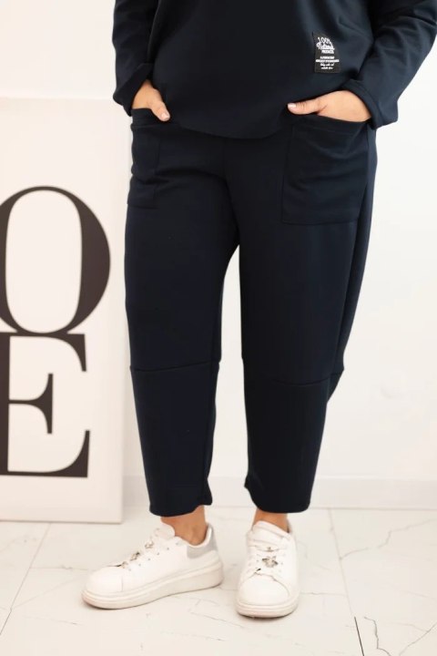 Komplet damski Plus Size masełko bluza i spodnie z kieszeniami granatowy Komplet damski Plus Size masełko bluza i spodnie z kieszeniami granatowy