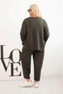 Komplet damski Plus Size masełko bluza i spodnie z kieszeniami khaki