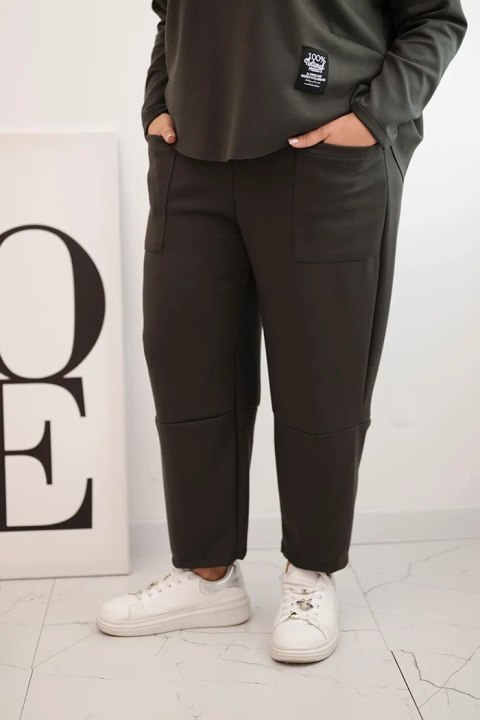 Komplet damski Plus Size masełko bluza i spodnie z kieszeniami khaki Komplet damski Plus Size masełko bluza i spodnie z kieszeniami khaki