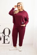 Komplet damski Plus Size masełko bluza i spodnie z kieszeniami śliwkowy