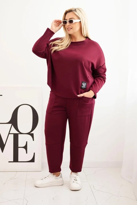 Komplet damski Plus Size masełko bluza i spodnie z kieszeniami śliwkowy Komplet damski Plus Size masełko bluza i spodnie z kieszeniami śliwkowy