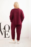 Komplet damski Plus Size masełko bluza i spodnie z kieszeniami śliwkowy