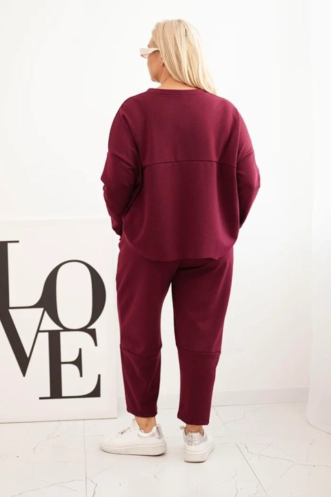 Komplet damski Plus Size masełko bluza i spodnie z kieszeniami śliwkowy Komplet damski Plus Size masełko bluza i spodnie z kieszeniami śliwkowy